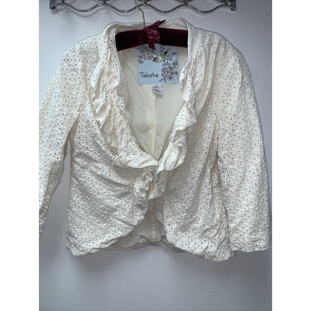 Anthropologie‎ Tabitha |ruffled Ivory Eyelet Blazer | Size 12
